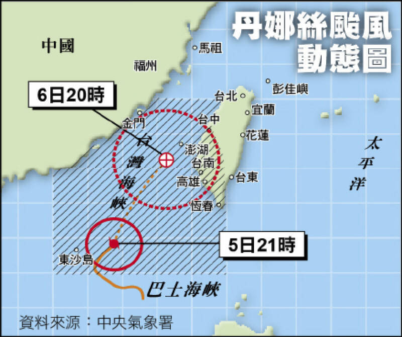 丹娜絲颱風動態圖。 丹娜絲颱風動態圖。