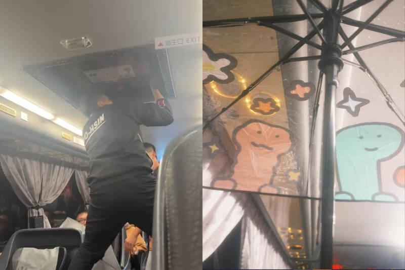 客運像「海盜船」逃生門被吹開車內撐傘  司機颱風夜暖舉惹哭全車人
