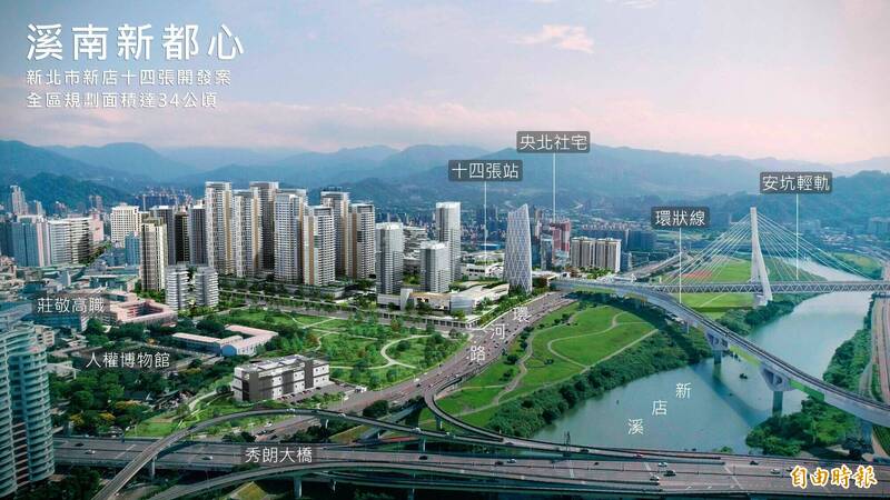 十四張區段徵收案規劃住、商等可建築用地,社福、學校、公園等公設比設施達56.84%。(記者陳奕劭攝) 十四張區段徵收案規劃住、商等可建築用地,社福、學校、公園等公設比設施達56.84%。(記者陳奕劭攝)