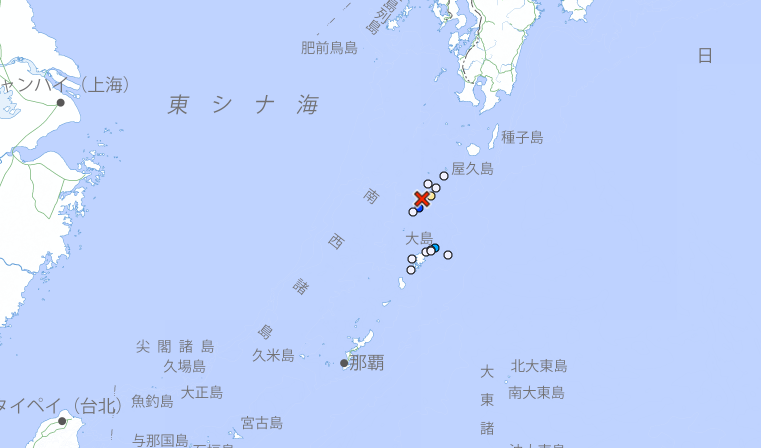 日本鹿兒島海域發生芮氏規模5.1地震。(圖擷自日本氣象廳網站)