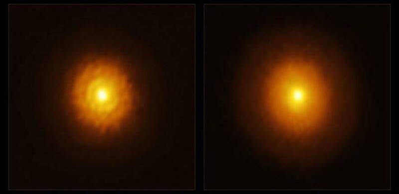 之前對MP Mus的觀測,原行星盤平滑(右),再次深入觀測後發現其中有間隙和環狀結構(左),顯示有行星形成。(圖取自劍橋大學新聞稿,https://www.cam.ac.uk/research/news/astronomers-find-a-giant-hiding-in-the-fog-around-a-young-star
Credit:ALMA(ESO/NAOJ/NRAO)/A. Ribas et al. CC BY 3.0 https://creativecommons.org/licenses/by/3.0/) 之前對MP Mus的觀測,原行星盤平滑(右),再次深入觀測後發現其中有間隙和環狀結構(左),顯示有行星形成。(圖取自劍橋大學新聞稿,https://www.cam.ac.uk/research/news/astronomers-find-a-giant-hiding-in-the-fog-around-a-young-star
Credit:ALMA(ESO/NAOJ/NRAO)/A. Ribas et al. CC BY 3.0 https://creativecommons.org/licenses/by/3.0/)