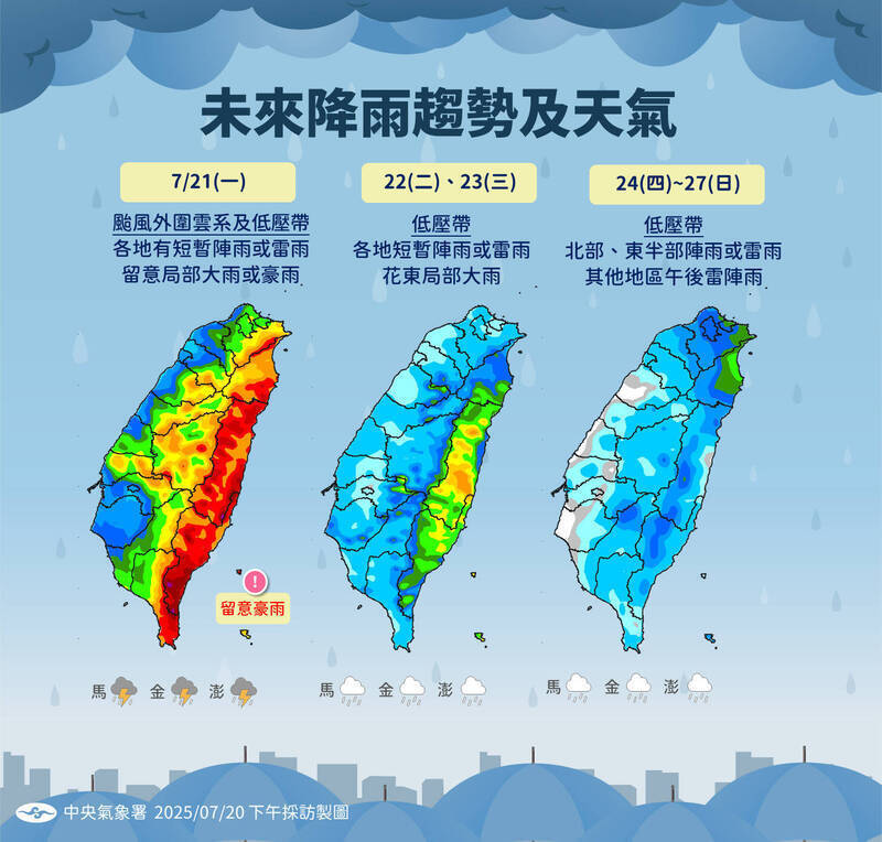 未來降雨趨勢。(圖為中央氣象署提供) 未來降雨趨勢。(圖為中央氣象署提供)