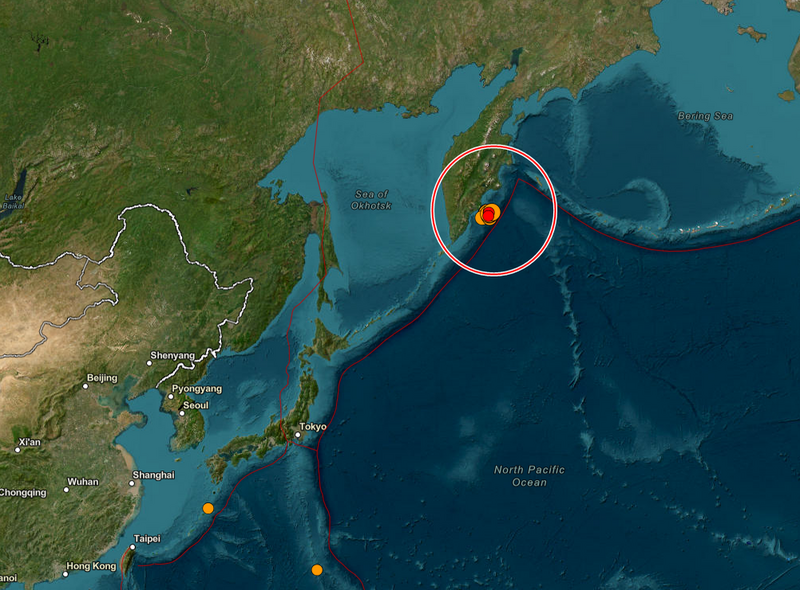 俄羅斯堪察加半島外海接連發生至少19起地震。(圖翻攝自USGS)