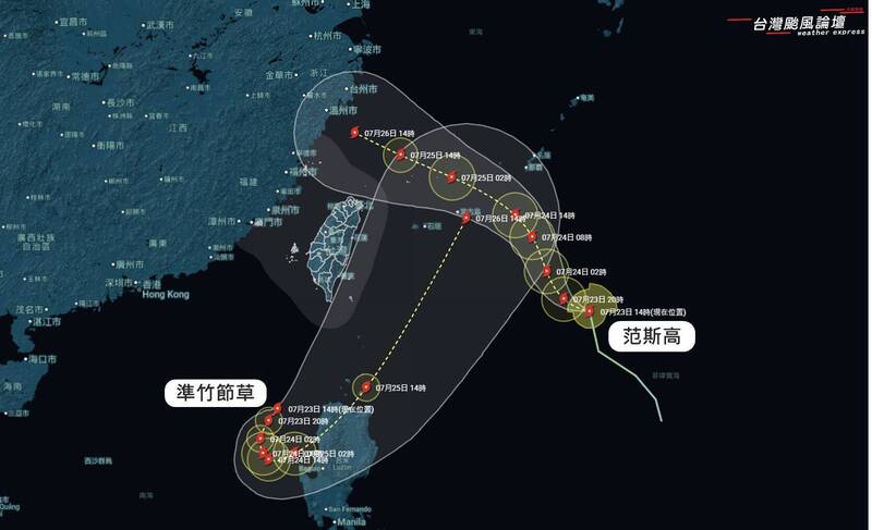 雙颱共舞？范斯高、準竹節草互旋 專家：台灣附近恐上演藤原效應！