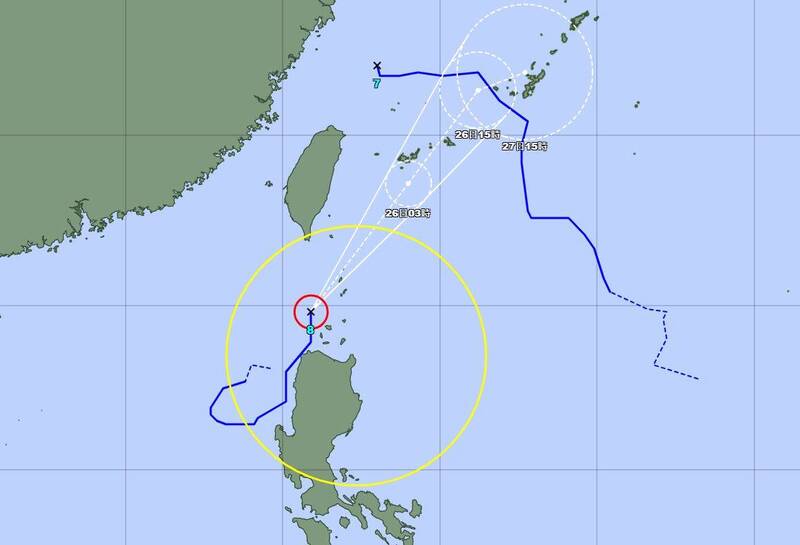 「竹節草」中心未直接登陸呂宋島進入巴士海峽,路徑稍微偏北,看起來頗近台灣。(圖擷自日本氣象廳) 「竹節草」中心未直接登陸呂宋島進入巴士海峽,路徑稍微偏北,看起來頗近台灣。(圖擷自日本氣象廳)