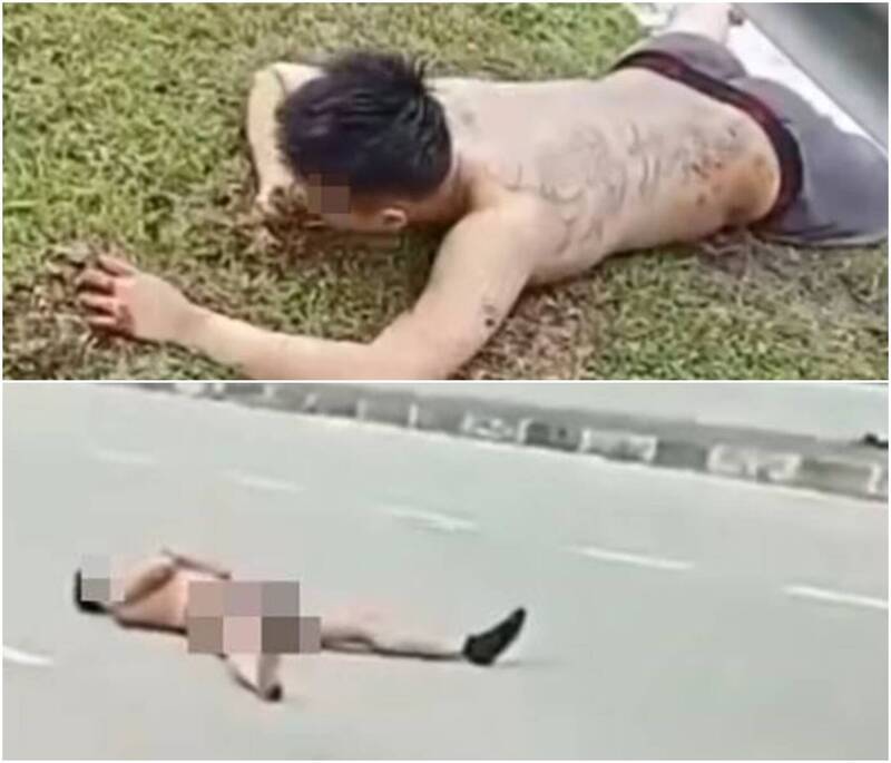 彭男在馬來西亞街頭發狂吞食泥土，最後暴斃。（圖擷取自 X ） 