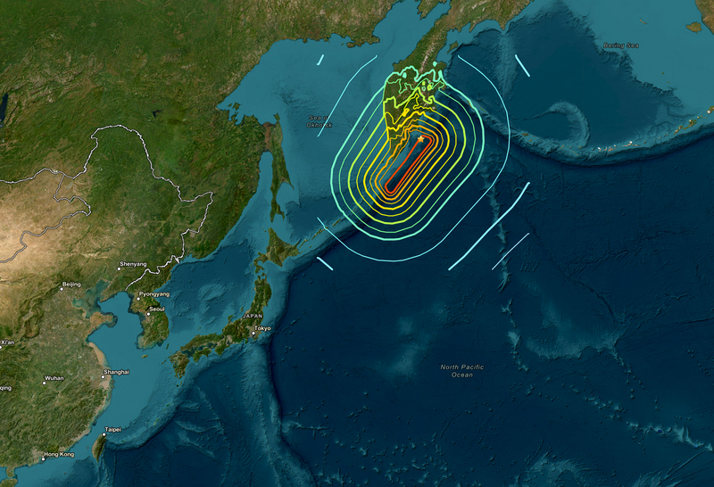 俄羅斯遠東地區今天發生規模8.8強震，是有史以來最強烈的地震之一。（圖擷自USGS）