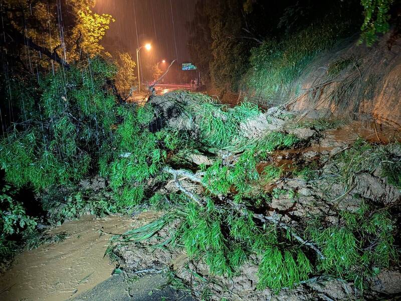 彰化市139線清晨傳出多棵路樹倒塌交通受阻。（圖由警方提供）