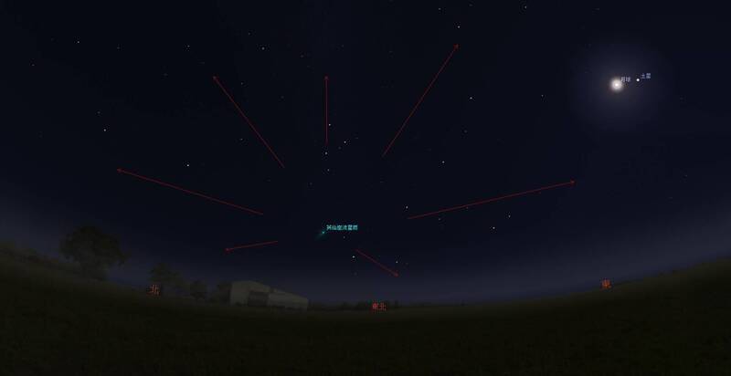 英仙座流星雨將於8月12日晚間迎來極大期。圖為模擬圖。(南瀛天文館提供) 英仙座流星雨將於8月12日晚間迎來極大期。圖為模擬圖。(南瀛天文館提供)