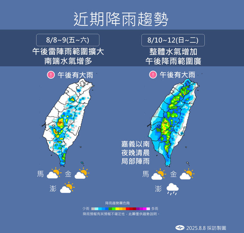 未來降雨趨勢。（氣象署提供）