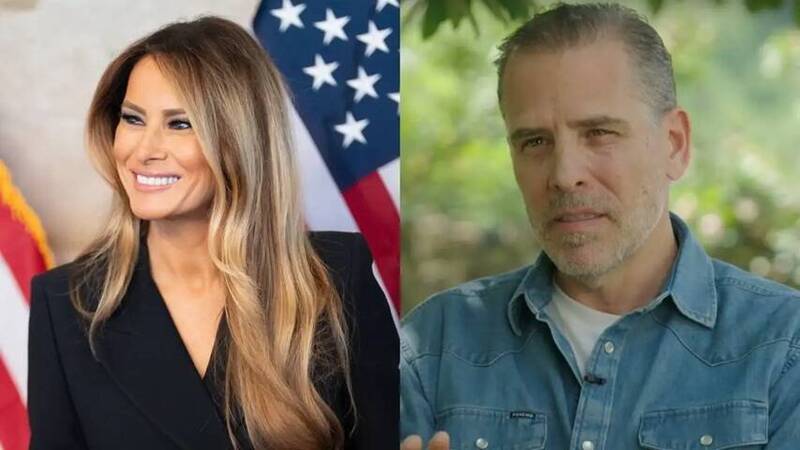 美國第一夫人梅蘭妮亞（左）與前總統之子杭特（右）。（取自X平台）