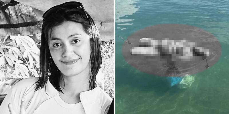 菲律賓35歲選美皇后艾奎妮・阿拉達薩（左）遭綁架撕票，4天後被人發現已成一具赤裸浮屍（右，經馬賽克處理）。（翻攝自臉書）