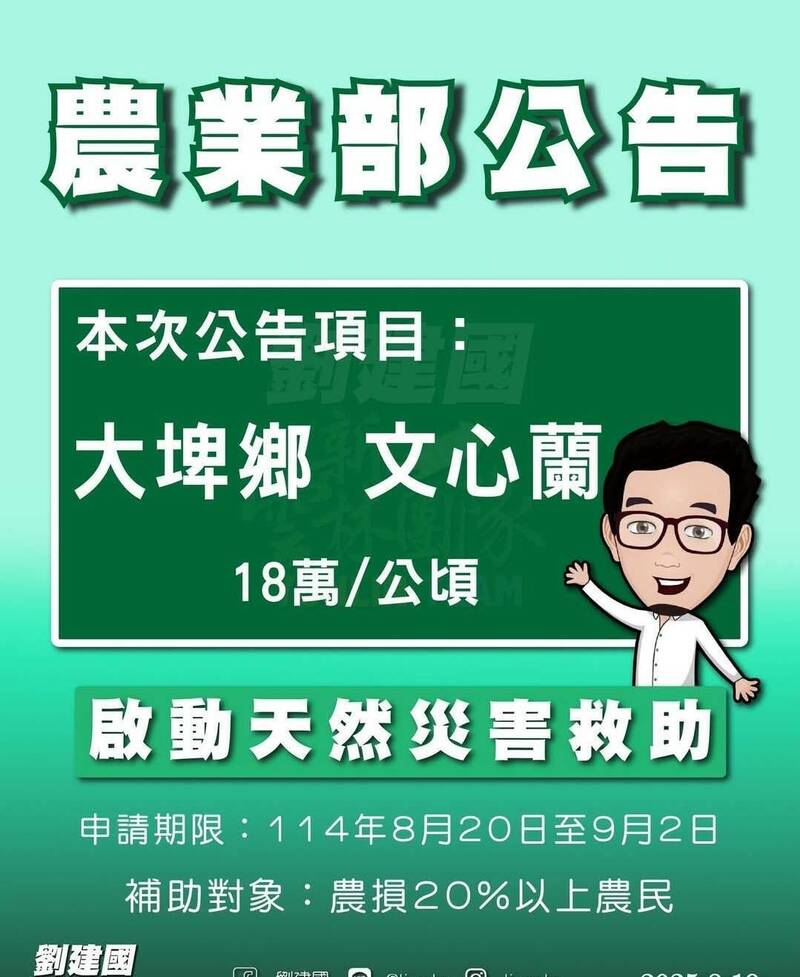 0728豪雨災情，大埤文心蘭獲現金救助。（立委劉建國服務處提供）