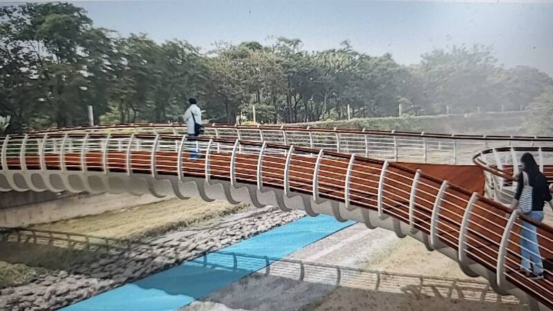 人行景觀鋼拱橋模擬圖。(市府提供) 人行景觀鋼拱橋模擬圖。(市府提供)