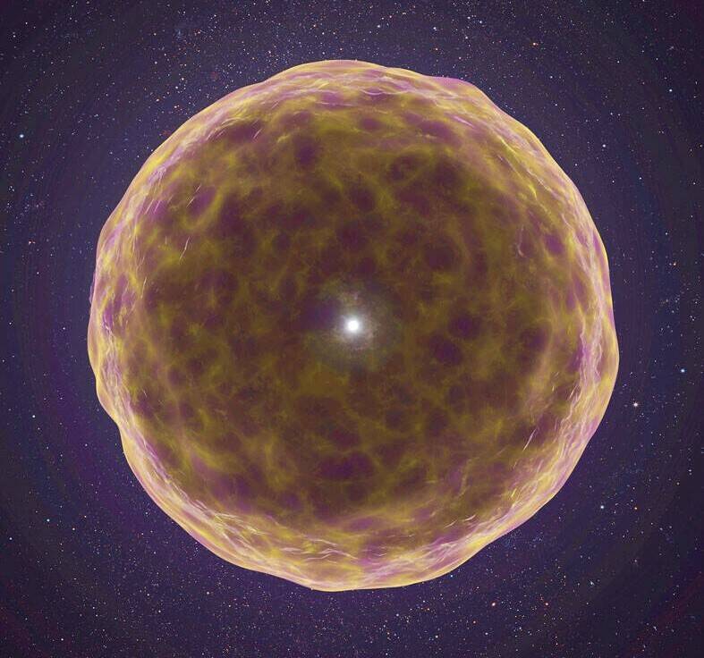 此為凱克天文台（W.M. Keck Observatory）所提供的插圖，描繪了一顆爆炸中恆星的內部樣貌。（美聯社）