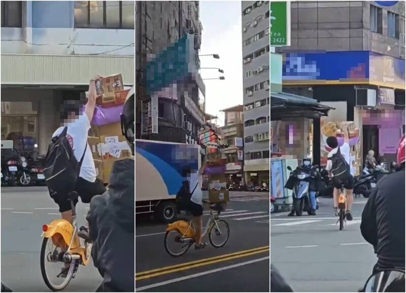Ubike騎士單手壓車籃6個包裹 驚險畫面曝