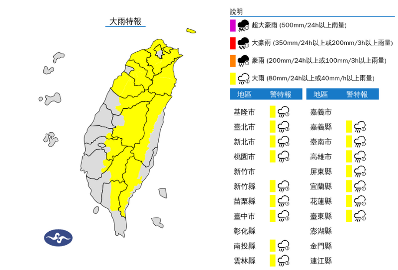 16縣市大雨特報「下到晚上」 新北、桃園、新竹防雷雨
