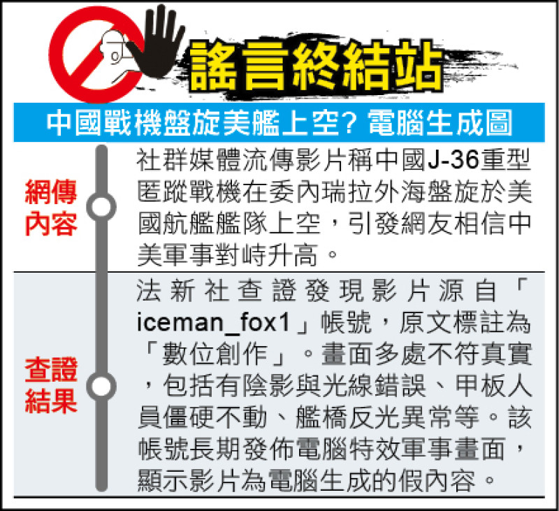 謠言終結站》中國戰機盤旋美艦上空? 電腦生成圖