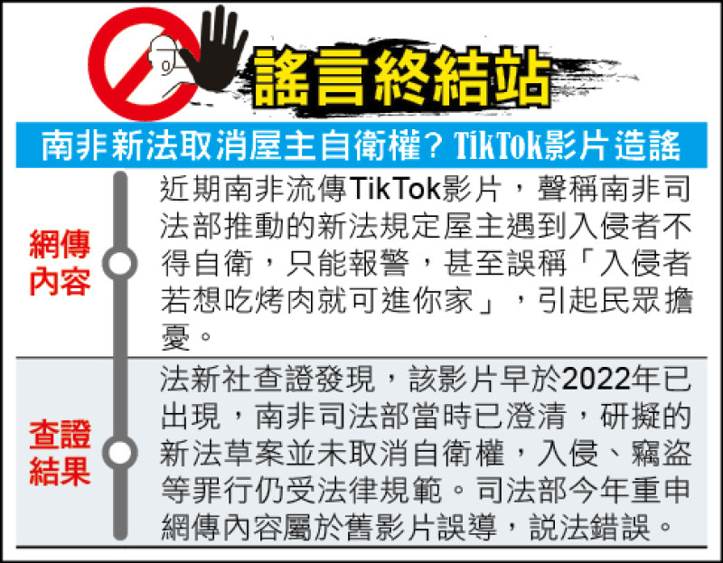 謠言終結站》南非新法取消屋主自衛權? TikTok影片造謠