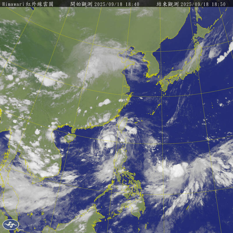 除了米塔颱風以外，還有兩個熱帶性低氣壓最快在今天深夜形成颱風。（氣象署提供）