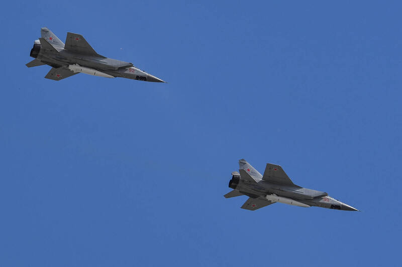 愛沙尼亞領空今日遭俄軍3架米格-31侵犯。圖為俄軍同款機型戰機。（法新社檔案照）