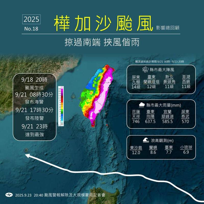 樺加沙颱風影響情況。（圖為中央氣象署提供）