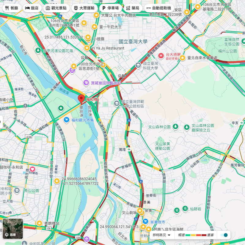 今上午9點10分透過GOOGLE MAP查看路況，仍可見圓環周邊的多處路段紅通通。（圖擷自GOOGLE MAP）
