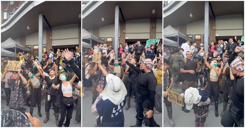 鏟子超人們在光復車站前一起合唱《島嶼天光》。（圖翻攝自Threads）