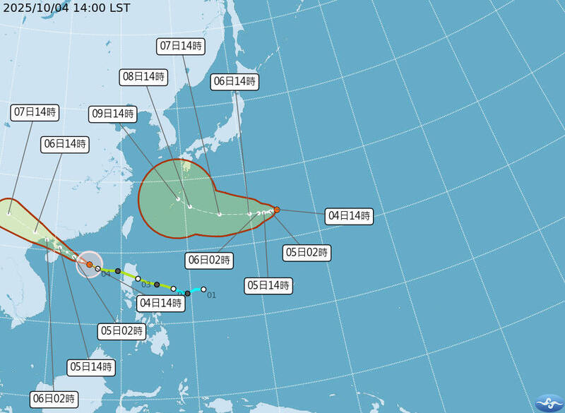 熱帶性低氣壓TD25今天下午生成，最快明天增強為輕度颱風。（取自氣象署官網）