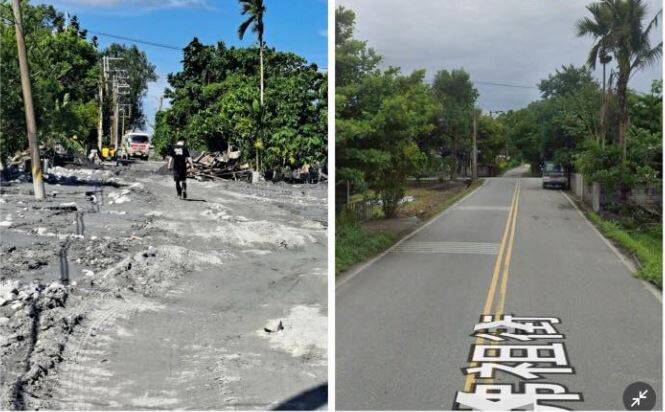 佛祖街災前災後比對。（網友Small Small P提供）