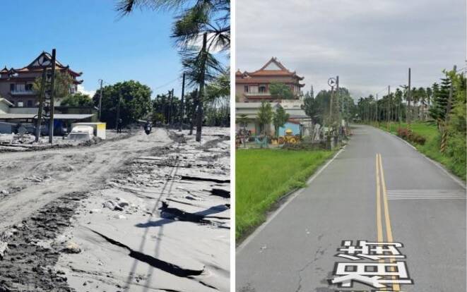 佛祖街災前災後比對。（網友Small Small P提供）