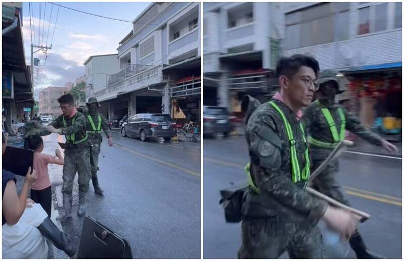近日有網友分享一位國軍官兵將自己的帽子送給一名向同袍熱情揮手打招呼的小女孩的感人畫面，掀起網路熱烈討論。（圖翻攝自Threads）