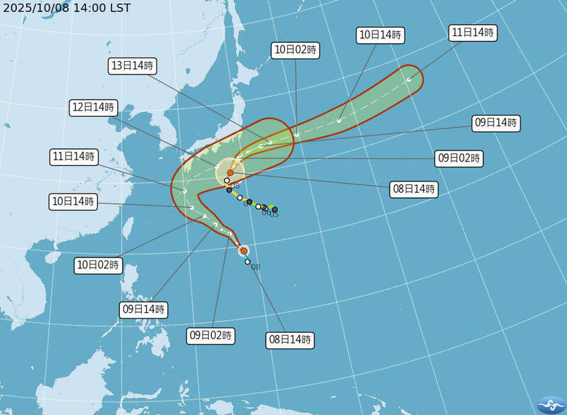 太平洋地區目前有兩個颱風,哈隆颱風及娜克莉颱風,皆對台無直接影響。(圖取自氣象署) 太平洋地區目前有兩個颱風,哈隆颱風及娜克莉颱風,皆對台無直接影響。(圖取自氣象署)