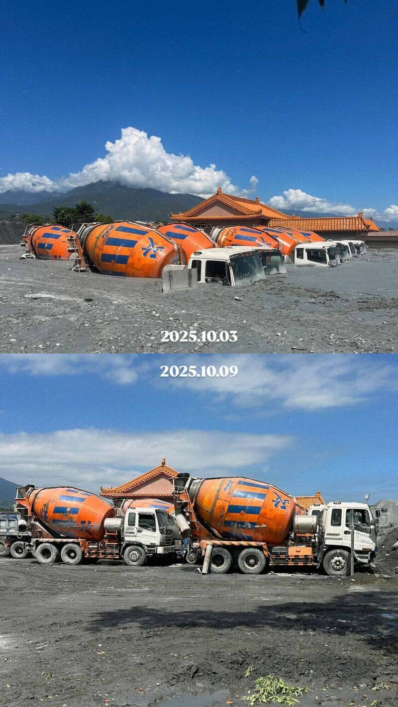 保安寺前政旺砂石場的十幾台預拌混凝土車重見天日。（取自脆帳號jetertung
）