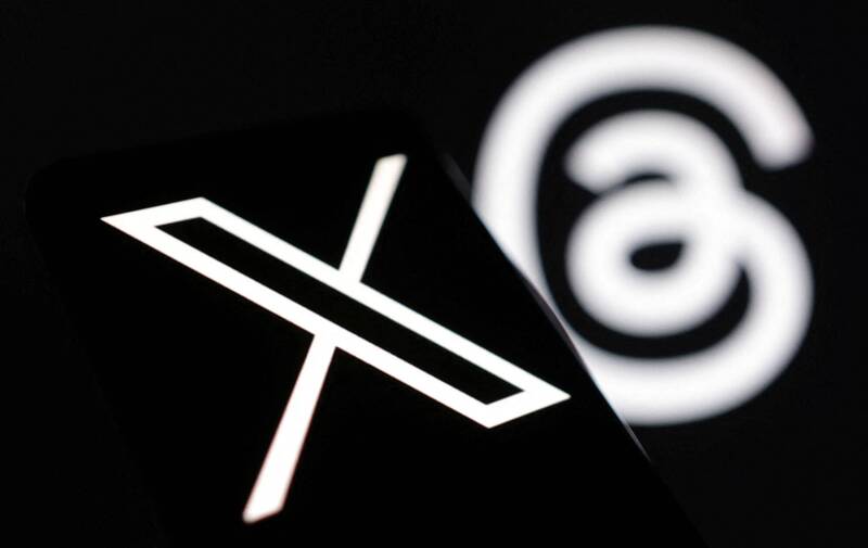 根據SimilarWeb的統計報告，Threads在全球日活使用量突破1.3億人次，首次超越競爭對手社群平台X（前Twitter）。示意圖。（資料照，路透）