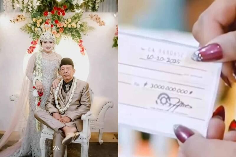 这场婚礼事后成为网上热门话题,也因此浮现出各种阴谋论与负面争议,像是质疑30亿印尼盾支票其实是伪造的。(图撷取自社群平台「X」,本报合成) 这场婚礼事后成为网上热门话题,也因此浮现出各种阴谋论与负面争议,像是质疑30亿印尼盾支票其实是伪造的。(图撷取自社群平台「X」,本报合成)
