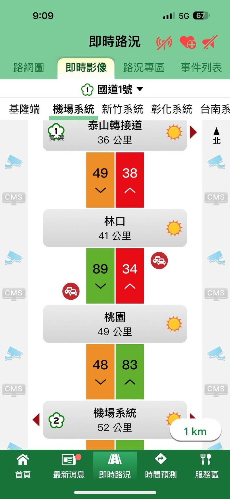 中山高林口南下38.6K路段,今天尖峰时段再传大货车、轿车连环事故,造成后方回堵到台北路段,塞车车潮一度长达13公里,相关单位呼吁用路人及早改道。(记者吴仁捷翻摄) 中山高林口南下38.6K路段,今天尖峰时段再传大货车、轿车连环事故,造成后方回堵到台北路段,塞车车潮一度长达13公里,相关单位呼吁用路人及早改道。(记者吴仁捷翻摄)