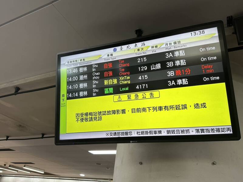 楊梅站號誌故障班次大延誤 台鐵致歉
