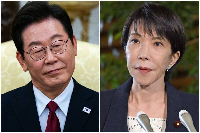 南韩总统李在明(左)21日在社群发文向日本新任首相高市早苗(右)祝贺,两人有望在APEC庆州峰会上会晤。(美联社、彭博资料照) 南韩总统李在明(左)21日在社群发文向日本新任首相高市早苗(右)祝贺,两人有望在APEC庆州峰会上会晤。(美联社、彭博资料照)