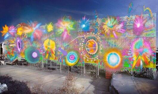 中国爆破艺术家蔡国强为法国巴黎庞比度中心设计烟火表演《最后的嘉年华》效果图。(撷取自Centre Pompidou官网) 中国爆破艺术家蔡国强为法国巴黎庞比度中心设计烟火表演《最后的嘉年华》效果图。(撷取自Centre Pompidou官网)