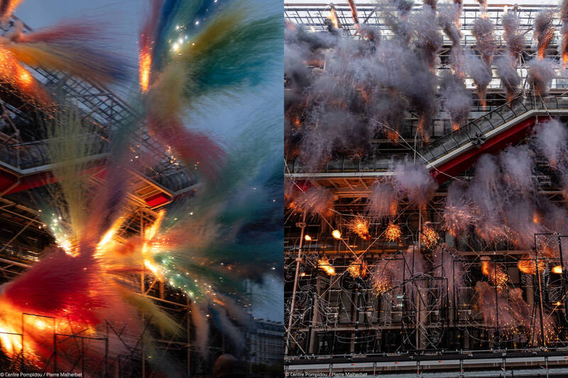 法国巴黎庞比度中心烟火表演《最后的嘉年华》成果照,惨遭中国网友嫌弃。(本报合成,撷取自Centre Pompidou官网) 法国巴黎庞比度中心烟火表演《最后的嘉年华》成果照,惨遭中国网友嫌弃。(本报合成,撷取自Centre Pompidou官网)