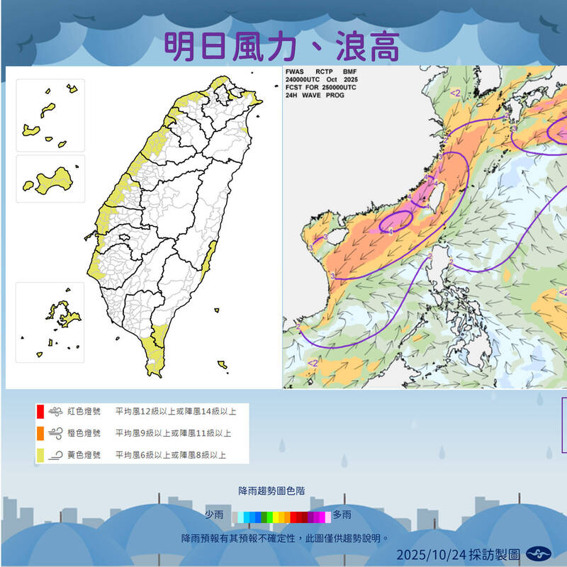 各地風浪狀況。(氣象署提供) 各地風浪狀況。(氣象署提供)