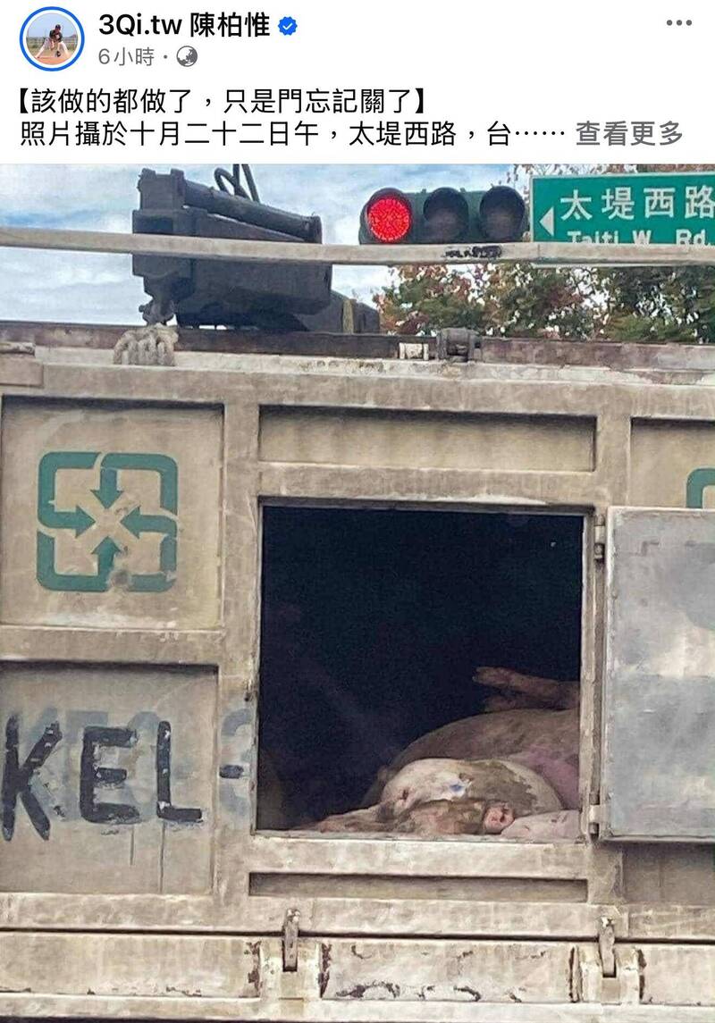 陳柏惟PO化製車載滿死豬「後斗門沒關」 中市動保處:非案場路線
