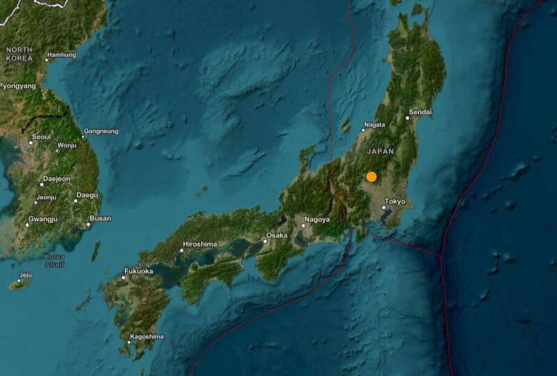 日本栃木县内陆发生规模4.7地震。(图撷自USGS网站) 日本栃木县内陆发生规模4.7地震。(图撷自USGS网站)