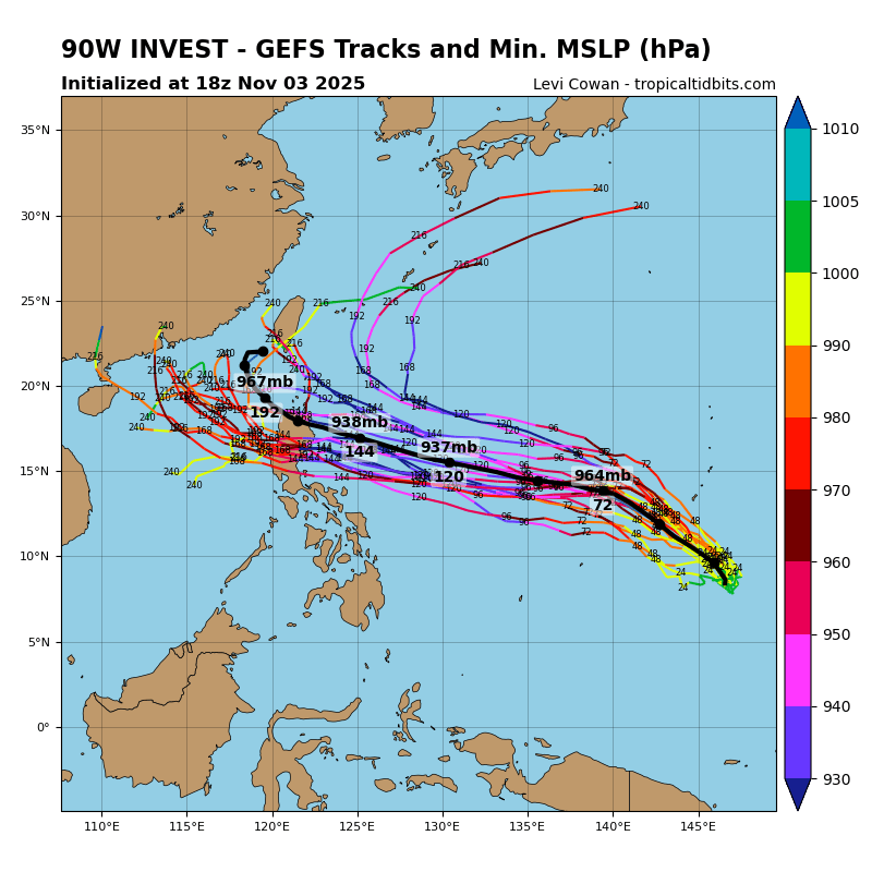 第26號颱風「鳳凰」最快明生成，粉專直言直接侵襲台灣「中偏高」。（圖擷自tropicaltidbits）