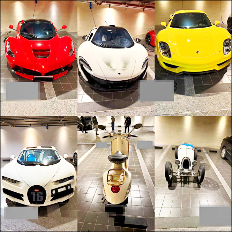 檢方向台北地院聲請扣押勞斯萊斯、法拉利、藍寶堅尼等各式名車26輛（價值4億7758萬餘元）。 （調查局提供）