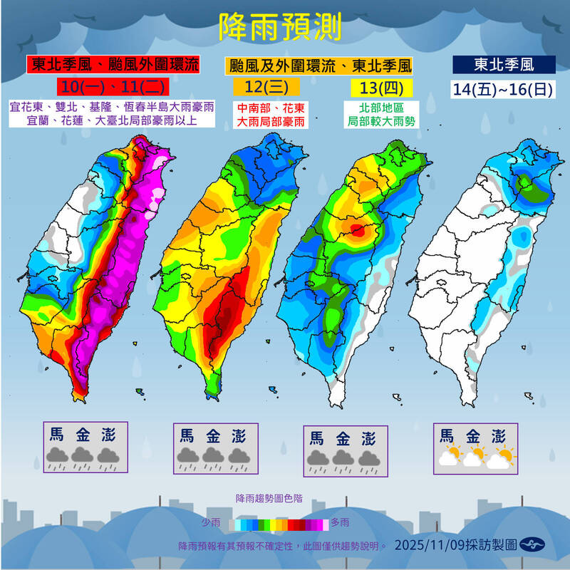 雨灌東半部「連2天紫爆」！ 北東共伴效應降雨達豪雨以上