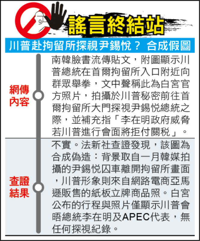 謠言終結站》川普赴拘留所探視尹錫悅? 合成假圖