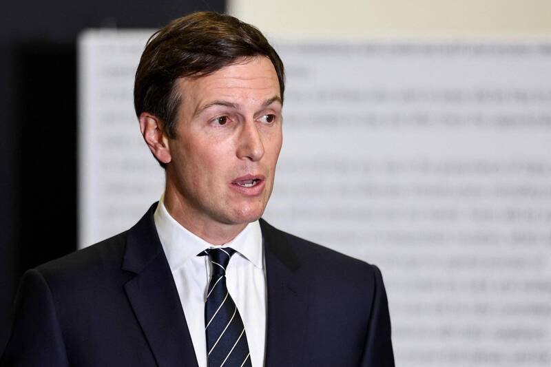 美国总统川普的女婿库希纳10日与以色列总理纳坦雅胡会面，讨论加萨停火协议下一阶段。图为库希纳。（法新社）