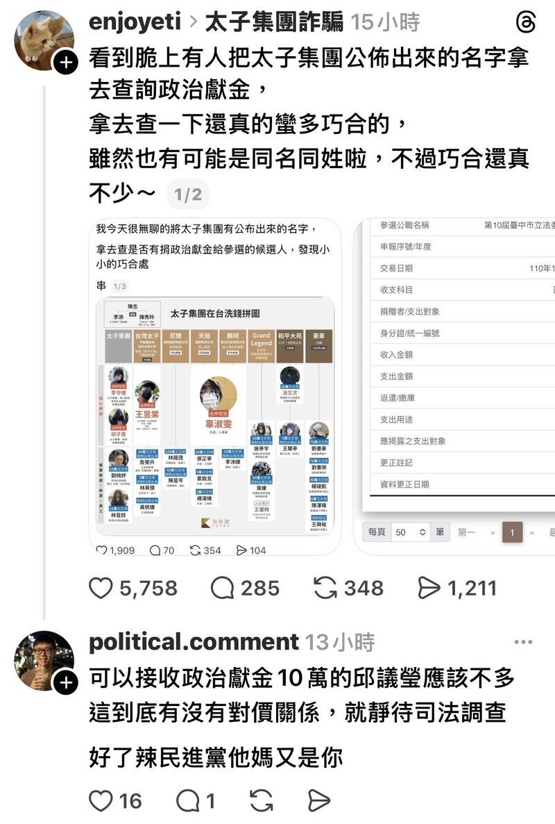 「同名同姓」支持者遭影射太子集團成員 邱議瑩︰譴責惡意造謠